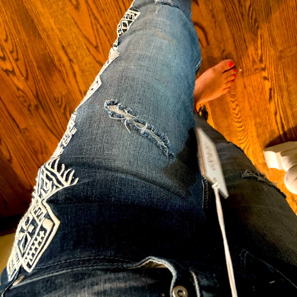 Grace Skinny fringed bottom embroidered Jean